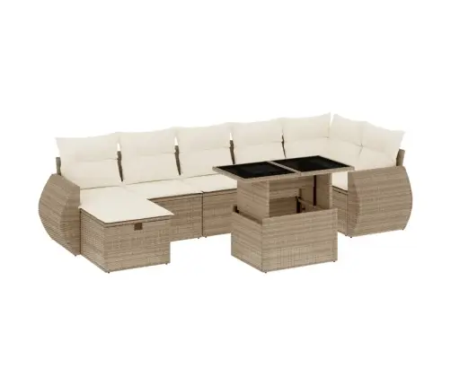 8-Daļīgs Dārza Dīvāna Komplekts, Matrači, Bēša Pe Rotangpalma Vidaxl