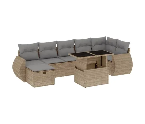 8-Daļīgs Dārza Dīvāna Komplekts, Matrači, Bēša Pe Rotangpalma Vidaxl