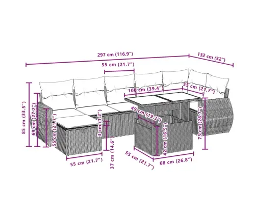 8-Daļīgs Dārza Dīvāna Komplekts, Matrači, Bēša Pe Rotangpalma Vidaxl