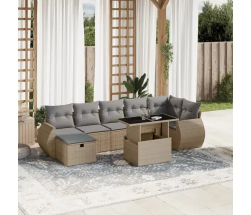 8-Daļīgs Dārza Dīvāna Komplekts, Matrači, Bēša Pe Rotangpalma Vidaxl