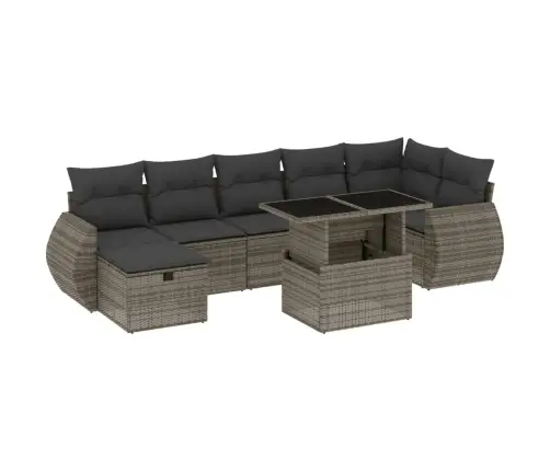 8-Daļīgs Dārza Dīvāna Komplekts Ar Matračiem, Pelēks Pe Pinums Vidaxl