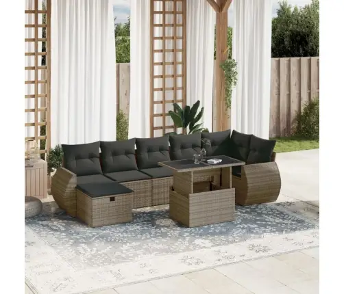 8-Daļīgs Dārza Dīvāna Komplekts Ar Matračiem, Pelēks Pe Pinums Vidaxl