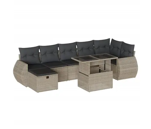 8-Daļīgs Dārza Dīvāna Komplekts,Matrači, Gaiši Pelēka Pe Pinums Vidaxl