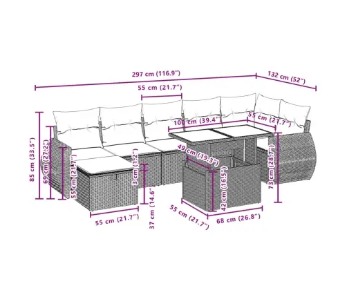 8-Daļīgs Dārza Dīvāna Komplekts,Matrači, Gaiši Pelēka Pe Pinums Vidaxl