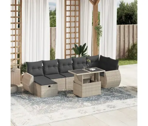 8-Daļīgs Dārza Dīvāna Komplekts,Matrači, Gaiši Pelēka Pe Pinums Vidaxl