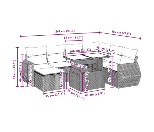 8-Osaline Aiadiivani Komplekt Patjadega, Must, Polürotang