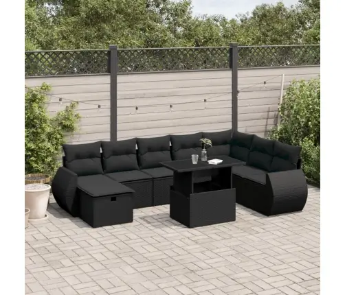 Sodo Komplektas Su Pagalvėlėmis, 9 Dalių, Juodas, Poliratanas