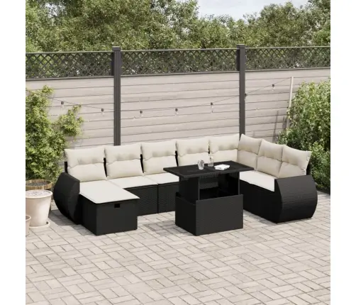 9-Daļīgs Dārza Dīvāna Komplekts, Matrači, Melna Pe Rotangpalma Vidaxl