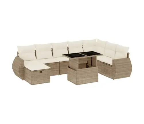 9-Daļīgs Dārza Dīvānu Komplekts, Matrači, Bēša Pe Rotangpalma Vidaxl 9-Daļīgs Dārza Dīvānu Komplekts, Matrači, Bēša Pe Rotangpalma Vidaxl