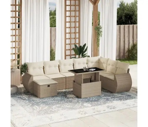 9-Daļīgs Dārza Dīvānu Komplekts, Matrači, Bēša Pe Rotangpalma Vidaxl 9-Daļīgs Dārza Dīvānu Komplekts, Matrači, Bēša Pe Rotangpalma Vidaxl