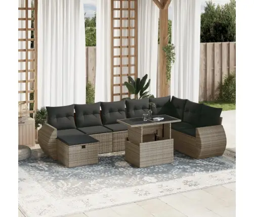 9-Daļīgs Dārza Dīvāna Komplekts Ar Matračiem, Pelēks Pe Pinums Vidaxl