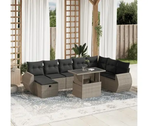 9-Daļīgs Dārza Dīvāna Komplekts,Matrači, Gaiši Pelēka Pe Pinums Vidaxl