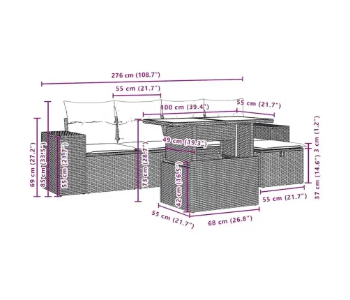 6-Daļīgs Dārza Dīvāna Komplekts, Matrači, Bēša Pe Rotangpalma Vidaxl