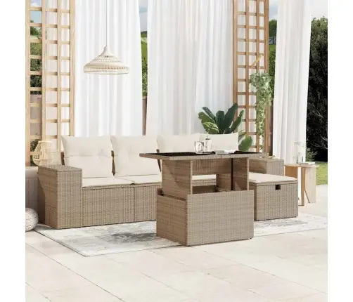 6-Daļīgs Dārza Dīvāna Komplekts, Matrači, Bēša Pe Rotangpalma Vidaxl