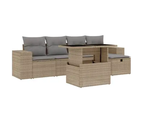 Sofos Komplektas Su Pagalvėlėmis, 6 Dalių, Smėlio, Poliratanas