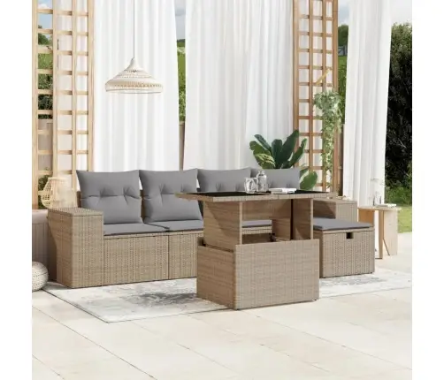 Sofos Komplektas Su Pagalvėlėmis, 6 Dalių, Smėlio, Poliratanas