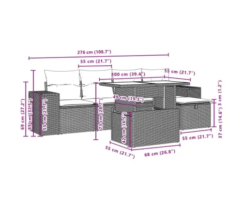 6-Daļīgs Dārza Dīvāna Komplekts Ar Matračiem, Pelēks Pe Pinums Vidaxl
