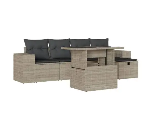 6-Daļīgs Dārza Dīvānu Komplekts,Matrači, Gaiši Pelēka Pe Pinums Vidaxl