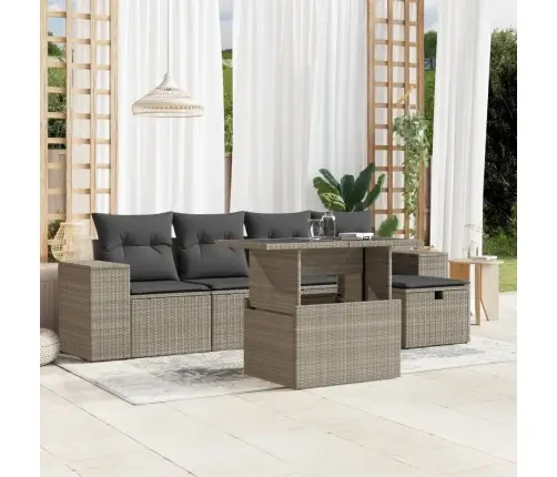 6-Daļīgs Dārza Dīvānu Komplekts,Matrači, Gaiši Pelēka Pe Pinums Vidaxl