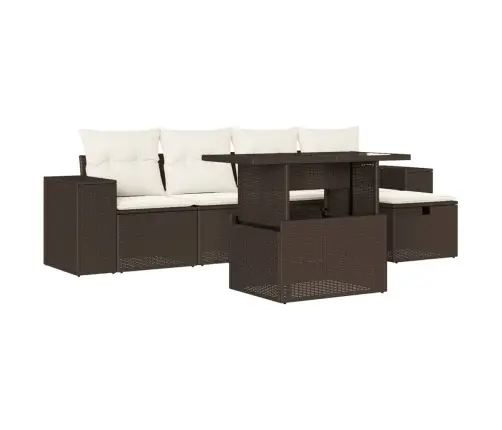 6-Osaline Aiamööblikomplekt Patjadega, Pruun, Polürotang