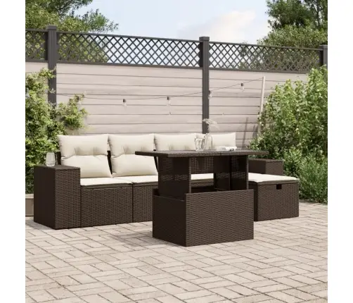 6-Osaline Aiamööblikomplekt Patjadega, Pruun, Polürotang