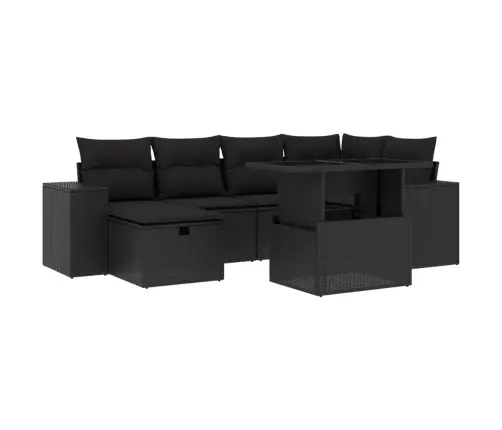 7-Daļīgs Dārza Dīvāna Komplekts Ar Matračiem, Melna Pe Vidaxl