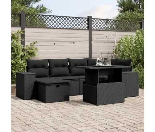 7-Daļīgs Dārza Dīvāna Komplekts Ar Matračiem, Melna Pe Vidaxl