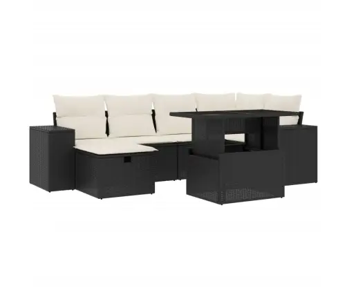 7-Daļīgs Dārza Dīvāna Komplekts Ar Matračiem, Melna Pe Vidaxl 7-Daļīgs Dārza Dīvāna Komplekts Ar Matračiem, Melna Pe Vidaxl