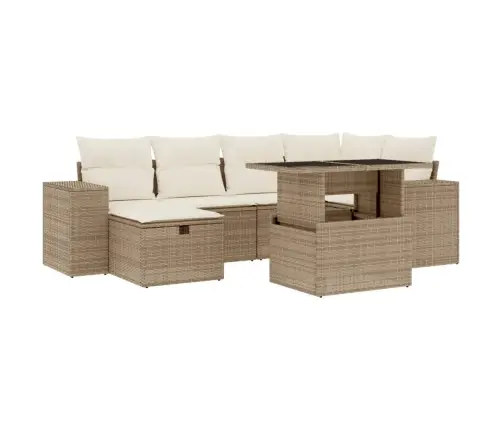 7-Daļīgs Dārza Dīvāna Komplekts, Matrači, Bēša Pe Rotangpalma Vidaxl