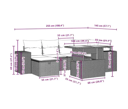 7-Daļīgs Dārza Dīvāna Komplekts, Matrači, Bēša Pe Rotangpalma Vidaxl