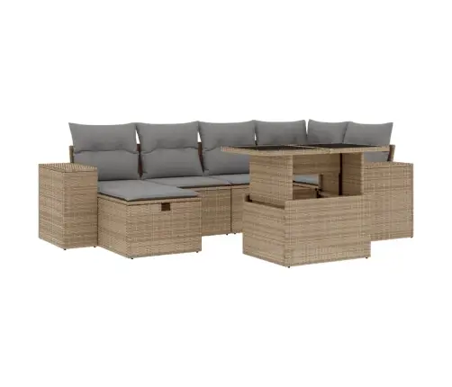 7-Daļīgs Dārza Dīvāna Komplekts, Matrači, Bēša Pe Rotangpalma Vidaxl