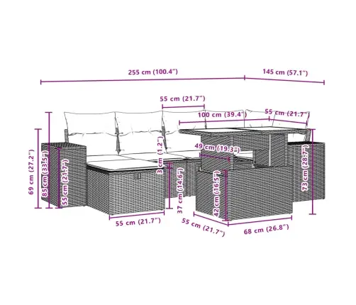 7-Daļīgs Dārza Dīvāna Komplekts, Matrači, Bēša Pe Rotangpalma Vidaxl