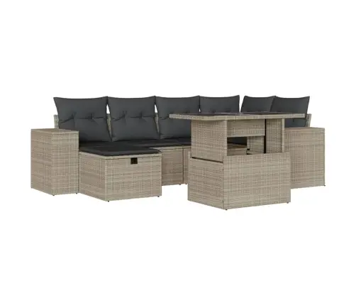 7-Osaline Aiamööblikomplekt Patjadega, Helehall, Polürotang