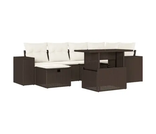 Sofos Komplektas Su Pagalvėlėmis, 7 Dalių, Rudas, Poliratanas