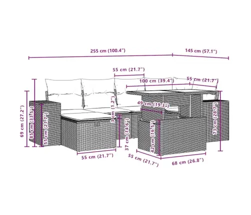 Sofos Komplektas Su Pagalvėlėmis, 7 Dalių, Rudas, Poliratanas