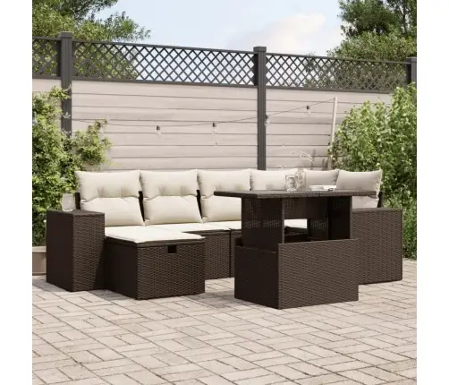 Sofos Komplektas Su Pagalvėlėmis, 7 Dalių, Rudas, Poliratanas