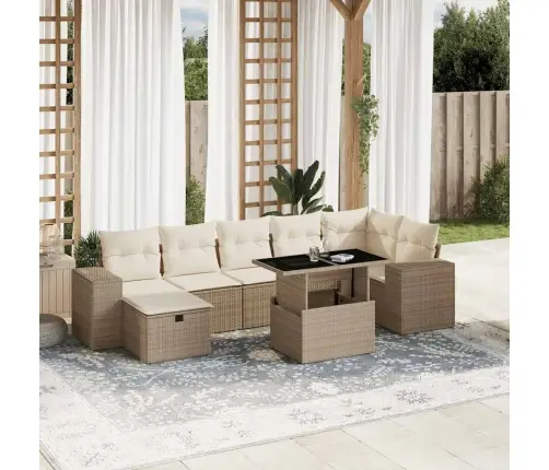 Sofos Komplektas Su Pagalvėlėmis, 8 Dalių, Smėlio, Poliratanas