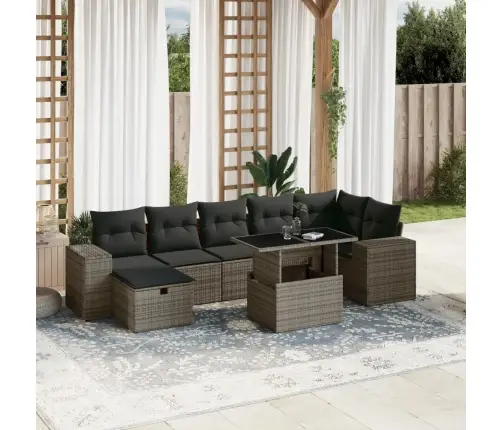 8-Daļīgs Dārza Dīvāna Komplekts Ar Matračiem, Pelēks Pe Pinums Vidaxl