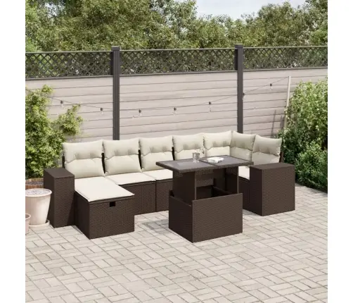 8-Daļīgs Dārza Dīvānu Komplekts, Matrači, Brūna Pe Rotangpalma Vidaxl