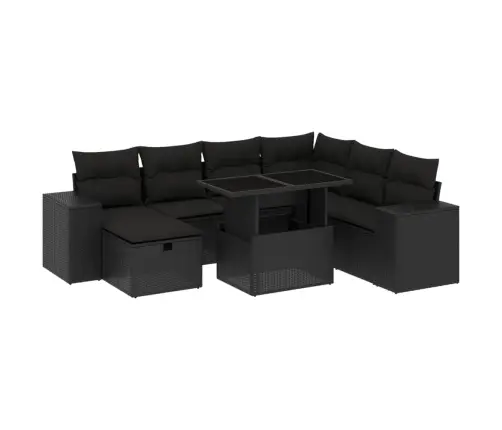 Sofos Komplektas Su Pagalvėlėmis, 8 Dalių, Juodas, Poliratanas