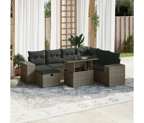 8-Daļīgs Dārza Dīvāna Komplekts Ar Matračiem, Pelēks Pe Pinums Vidaxl