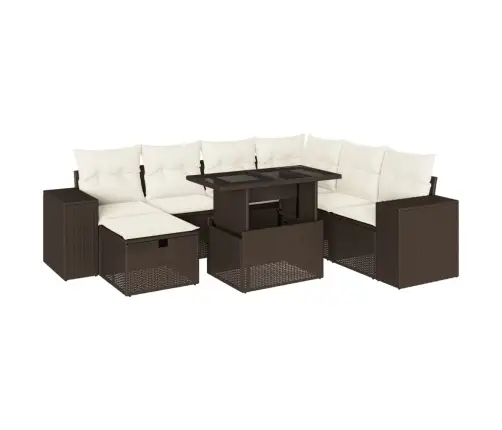 8-Daļīgs Dārza Dīvānu Komplekts, Matrači, Brūna Pe Rotangpalma Vidaxl