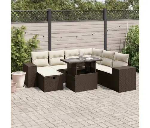 8-Daļīgs Dārza Dīvānu Komplekts, Matrači, Brūna Pe Rotangpalma Vidaxl