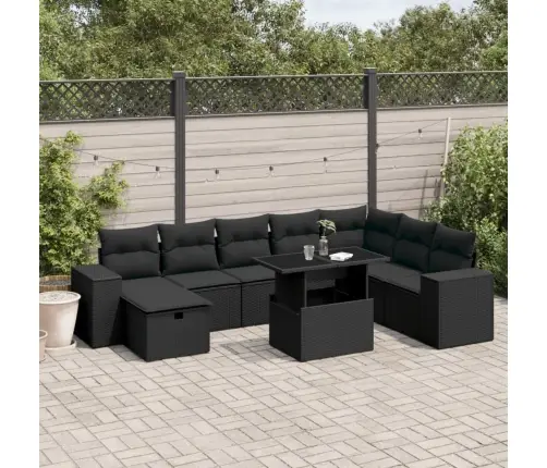9-Daļīgs Dārza Dīvāna Komplekts, Matrači, Melna Pe Rotangpalma Vidaxl