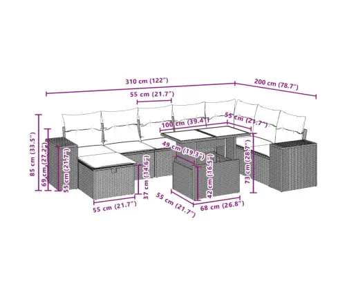 9-Osaline Aiadiivani Komplekt Patjadega, Must, Polürotang