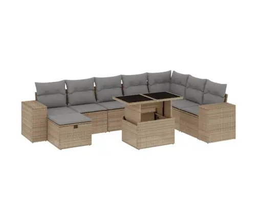 Sodo Komplektas Su Pagalvėlėmis, 9 Dalių, Smėlio, Poliratanas