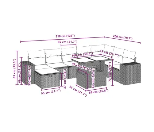 Sodo Komplektas Su Pagalvėlėmis, 9 Dalių, Smėlio, Poliratanas