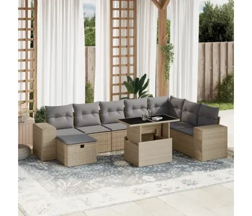 Sodo Komplektas Su Pagalvėlėmis, 9 Dalių, Smėlio, Poliratanas