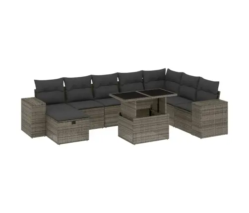 9-Daļīgs Dārza Dīvāna Komplekts Ar Matračiem, Pelēks Pe Pinums Vidaxl