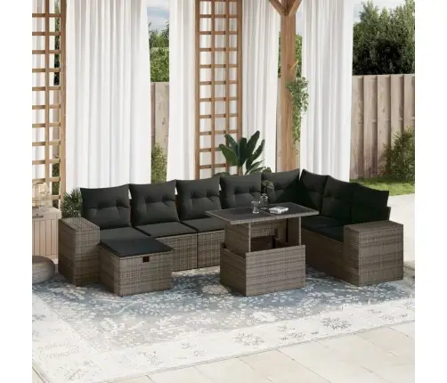 Sofos Komplektas Su Pagalvėlėmis, 9 Dalių, Pilkas, Poliratanas